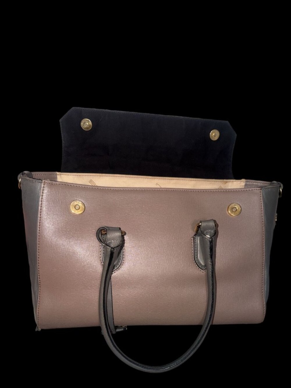 INNUE Flap Satchel Mauve Grey Colorblock Saffiano Leather 3-Way Bag Italy Made - Picture 9 of 13